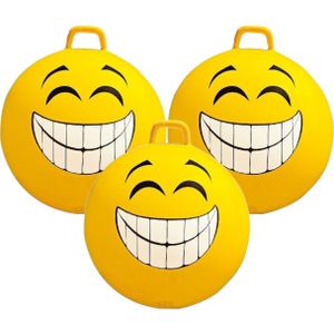 3x stuks gele skippybal smiley voor kinderen 65 cm - buiten speelgoed