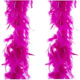 2x stuks carnaval verkleed veren Boa kleur fuchsia roze met zilver 2 meter - Verkleedkleding accessoire