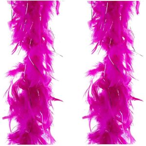 2x stuks carnaval verkleed veren Boa kleur fuchsia roze met goud 2 meter - Verkleedkleding accessoire