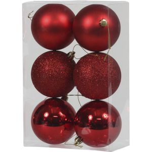 6x Rode kunststof kerstballen 8 cm - Glans/mat/glitter - Onbreekbare plastic kerstballen rood