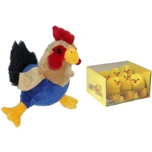 Pluche kippen/hanen knuffel van 20 cm met 6x stuks mini kuikentjes 5 cm - Paas/pasen decoratie