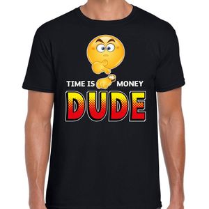 Funny emoticon t-shirt time is money dude zwart voor heren -  Fun / cadeau shirt