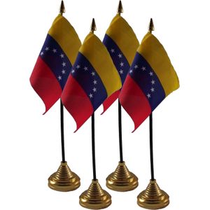 Bellatio Decorations - Venezuela tafelvlaggetjes 10 x 15 cm met standaard - 4x stuks