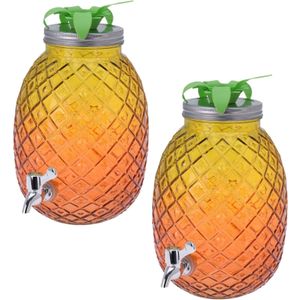 2x Stuks glazen drank dispenser ananas geel/oranje 4,7 liter - Dranken serveren - Drankdispensers