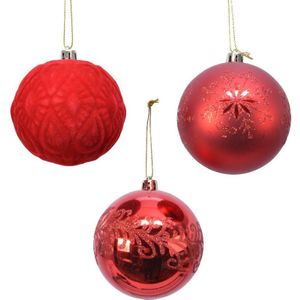 24x Rode luxe kunststof/plastic kerstballen 8 cm kerstversiering - Kerstboom versiering/decoratie rood