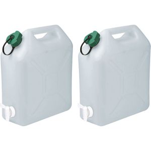 Jerrycan/watertank met kraantje - 2x - 15 liter - voor water - extra sterk kunststof - 23.5 x 11 x 30cm