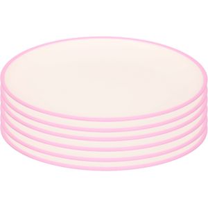 6x stuks onbreekbare kunststof/melamine roze ontbijt bordjes 23 cm voor outdoor/camping/picknick/strand