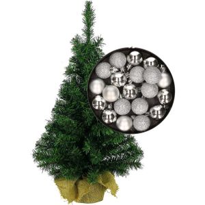 Mini kerstboom/kunst kerstboom H45 cm inclusief kerstballen zilver - Kerstversiering