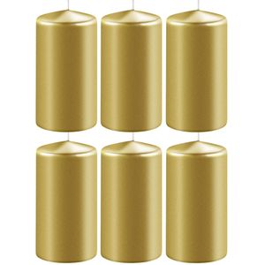 6x Metallic gouden cilinderkaarsen/stompkaarsen 6 x 15 cm 58 branduren - Geurloze kaarsen metallic goud - Woondecoraties
