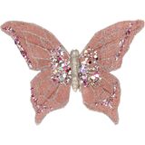 6x stuks kunststof decoratie vlinders op clip roze 10 x 15 cm - vlindertjes versiering - Kerstboomversiering