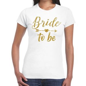 Bride to be Cupido goud glitter t-shirt wit dames - voor de bruid/ vrjgezel - Vrijgezellenfeest kleding