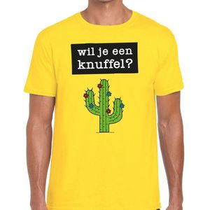 Wil je een knuffel tekst t-shirt geel voor heren - heren feest t-shirts