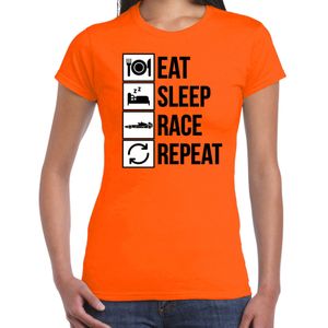 Eat sleep race repeat supporter / race fan t-shirt oranje voor dames - race fan / race supporter / coureur supporter