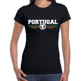 Portugal landen / voetbal t-shirt met wapen in de kleuren van de Portugese vlag - zwart - dames - Portugal landen shirt / kleding - EK / WK / voetbal shirt