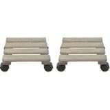 2x Plantenonderzetter/multiroller vurenhout 23 cm - 100 kg - Woonaccessoires/decoratie houten planken/trolley voor kamerplanten