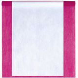 Feest tafelkleed met tafelloper op rol - fuchsia roze/wit - 10 meter