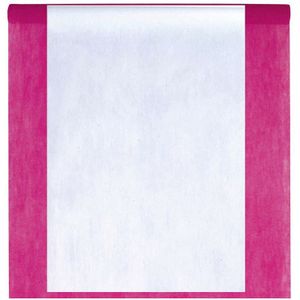 Feest tafelkleed met tafelloper op rol - fuchsia roze/wit - 10 meter