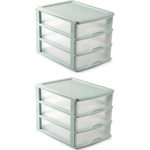 3x stuks ladeblok/bureau organizer met 3 lades groen/transparant - L35,5 x B27 x H26 - Opruimen/opbergen laatjes