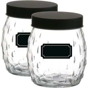 Voorraadpot/bewaarpot Mora - 4x - 1.2L - glas - zwart - incl. etiketten