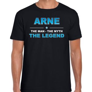 Naam cadeau Arne - The man, The myth the legend t-shirt  zwart voor heren - Cadeau shirt voor o.a verjaardag/ vaderdag/ pensioen/ geslaagd/ bedankt
