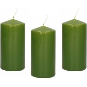10x Olijfgroene cilinderkaarsen/stompkaarsen 6 x 12 cm 40 branduren - Geurloze kaarsen olijf groen - Woondecoraties