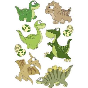 9x Dinosaurus met wiebeloogjes dieren 3D stickers - kinderstickers - stickervellen - knutselspullen