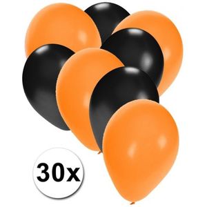 30x ballonnen oranje en zwart - 27 cm - oranje / zwarte versiering