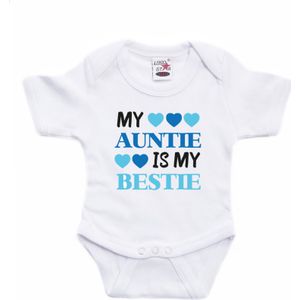 Bellatio Decorations baby rompertje - my auntie is my bestie - wit/blauw - cadeau romper -kraamcadeau