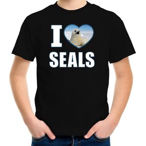 I love seals t-shirt met dieren foto van een zeehond zwart voor kinderen - cadeau shirt zeehonden liefhebber - kinderkleding / kleding