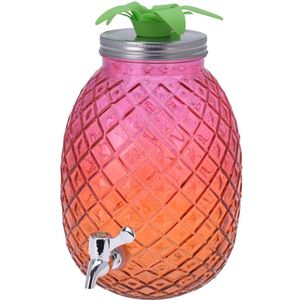 Glazen drank dispenser ananas roze/oranje 4,7 liter - Dranken serveren - Drankdispensers
