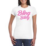 Bellatio Decorations Verkleed T-shirt voor dames - bling - wit - roze glitter - carnaval/themafeest