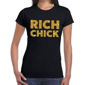 Rich chick goud glitter tekst t-shirt zwart voor dames - dames verkleed shirts