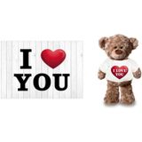 I Love You Valentijnskaart met I love you hartje knuffelbeer 24 cm - Valentijnsdag / romantisch cadeau