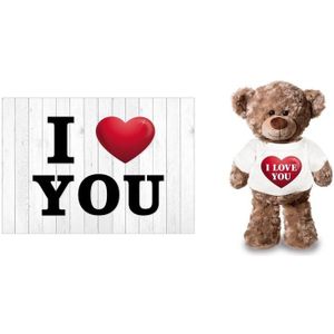 I Love You Valentijnskaart met I love you hartje knuffelbeer 24 cm - Valentijnsdag / romantisch cadeau