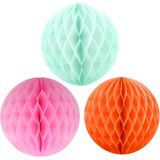 Kerstversiering set van 6x papieren kerstballen 10 cm mintgroen lichtroze en oranje - Kerst decoratie bollen/ballen