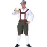 Groene/rode Tiroler lederhosen verkleed kostuum/broek voor heren -  Carnavalskleding voordelige Oktoberfest/bierfeest verkleedoutfit