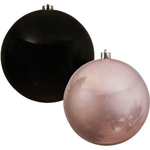 2x stuks grote kerstballen van 20 cm glans van kunststof roze en zwart - Kerstversiering