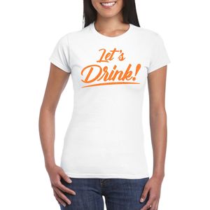 Bellatio Decorations Verkleed T-shirt voor dames - lets drink - wit - oranje glitters - glamour