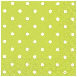 40x Polka Dot 3-laags servetten lime groen met witte stippen 33 x 33 cm