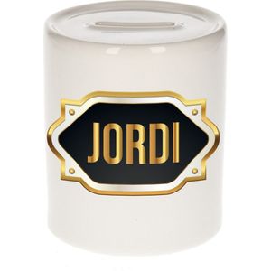 Jordi naam cadeau spaarpot met gouden embleem - kado verjaardag/ vaderdag/ pensioen/ geslaagd/ bedankt