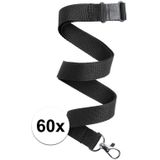 60x Zwart keycord/lanyard met karabijnhaak sleutelhanger 50 cm - Polyester keycords/sleutelkoord