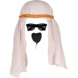 Carnaval verkleed set voor een Arabier/Sjeik - hoofddoek wit - heren- met zwart baardje