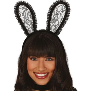 Fiestas Verkleed diadeem sexy paashaas/bunny oren - zwart kant - dames - Carnaval