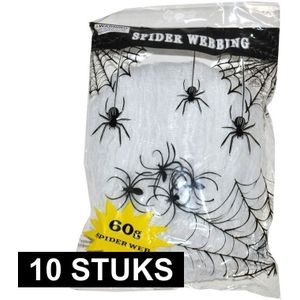 10x Wit spinnenweb met spinnen 60 gr - Halloween/horror thema decoratie