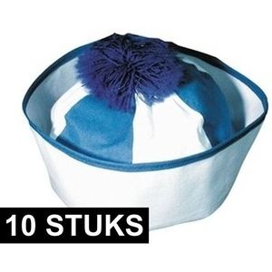 10x Blauw matrozen hoedjes - matrozenpetten - Matroos/zeeman marine thema verkleed accessoire
