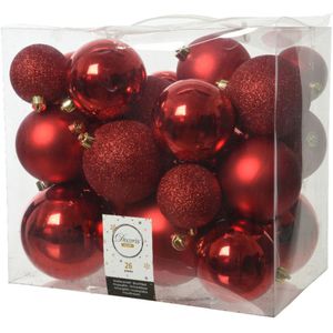 Decoris kerstballen - 26x st - rood - 6, 8 en 10 cm - kunststof - kerstversiering