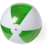 10x stuks opblaasbare strandballen plastic groen/wit 28 cm - Strand buiten zwembad speelgoed