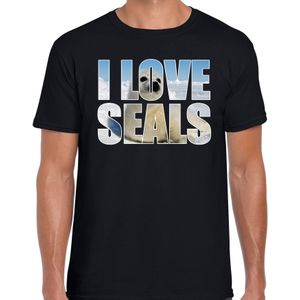 Tekst shirt I love seals met dieren foto van een zeehond zwart voor heren - cadeau t-shirt zeehonden liefhebber