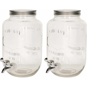 2x Glazen drank dispensers/watertappen met kraantje 3 liter