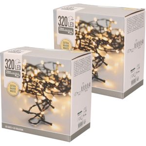 Set van 2x stuks kerstverlichting extra warm wit buiten 320 lampjes 2400 cm - Kerstlampjes/kerstlichtjes/boomverlichting